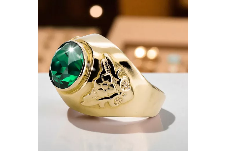Emerald 14K Yellow gold Ring Vintage style vrc078y